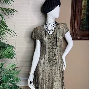 Antique Lace Gold Silver Dress Size Medium